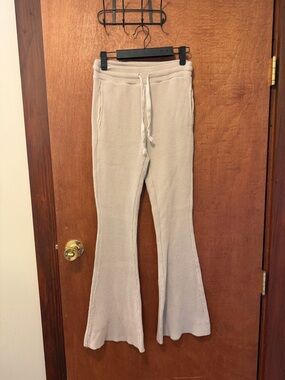American Eagle Outfitters Cream Waffle Knit Flare Pants